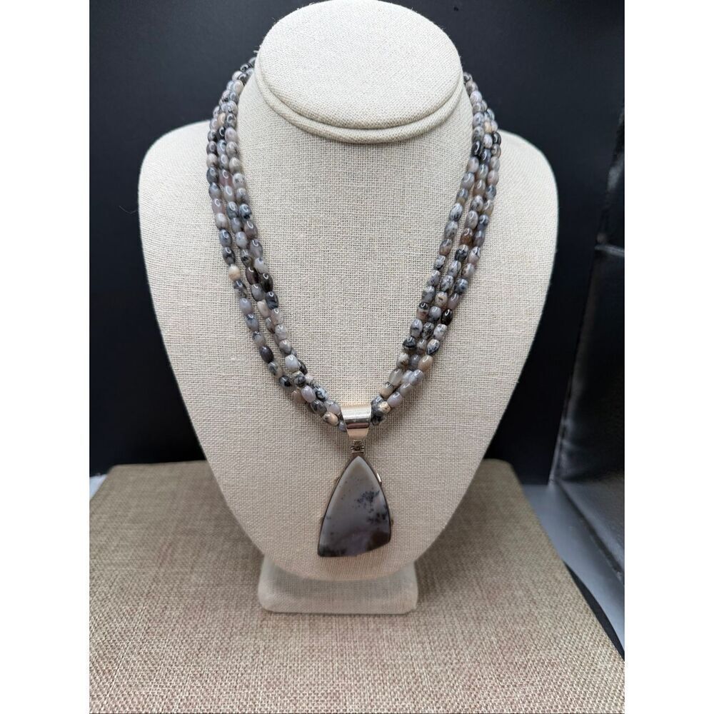 Dendritic Agate Sterling Silver Multi-Strand Necklace – Natural Stone Statement